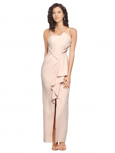 Cheapest Long Full Length Ruffles Strapless Low Back Crepe Prom Dress with Straps