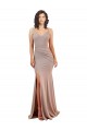 Cheapest Fishtail Shape V-Neck Crepe Prom Dress with Slit