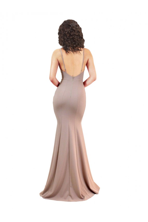 Cheapest Fishtail Shape V-Neck Crepe Prom Dress with Slit