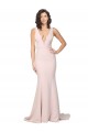 Cheapest Deep Plunging V-Neckline Full Length Crepe Prom Dress with Deep V-Backline