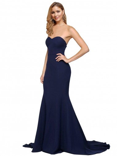 Cheapest Fit and Flare Sweetheart Long Crepe Prom Dress with Sweep Train