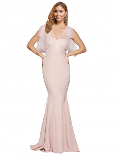 Cheapest Double Bow Full Length Sweetheart Crepe Prom Dress with Tulle Overlay
