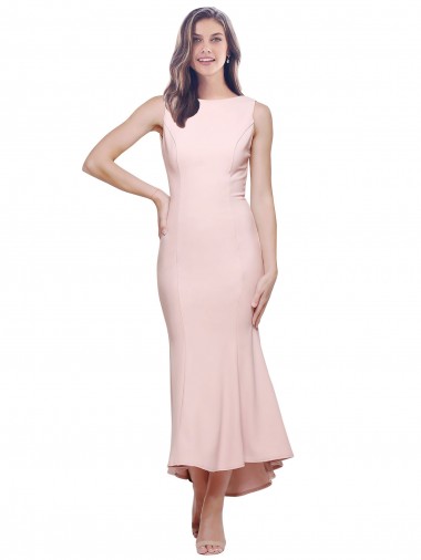 Cheapest High Neck Low V-Back Midi Length Crepe Cocktail Dress / Prom Dress