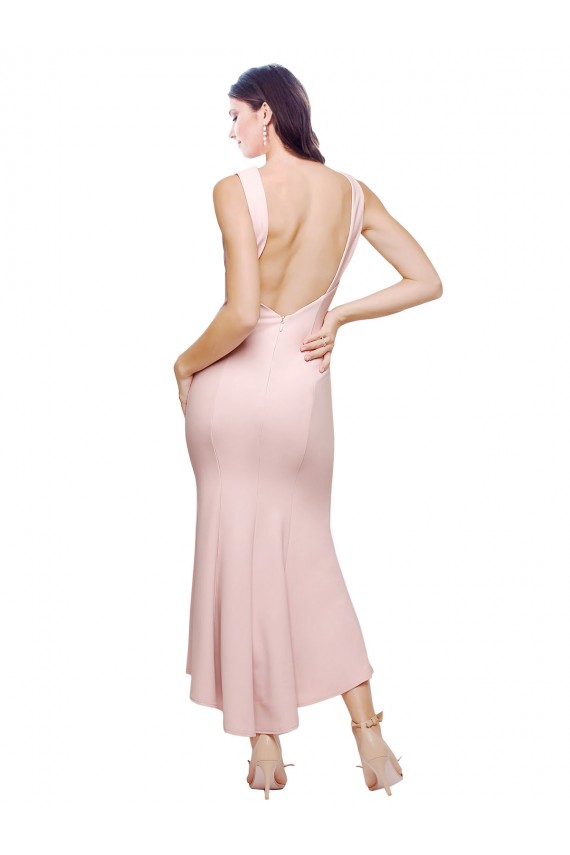Cheapest High Neck Low V-Back Midi Length Crepe Cocktail Dress / Prom Dress