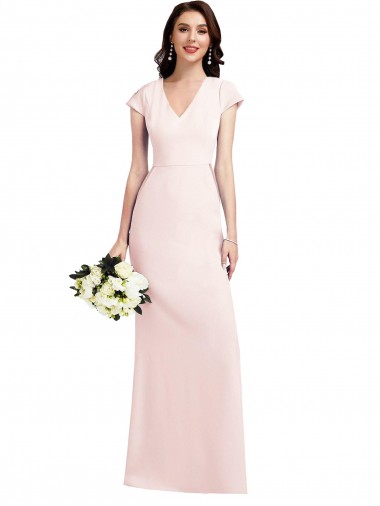 Cheapest Cap Sleeve A-Line Crepe Prom Dress with Pockets