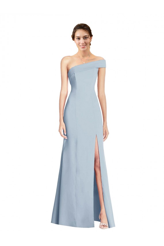 Cheapest Asymmetrical Off the Shoulder Cuff Trumpet Crepe Prom Dress With Front Slit