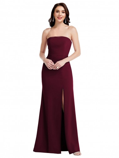 Cheapest Strapless Crepe Maxi Prom Dress with Front Slit