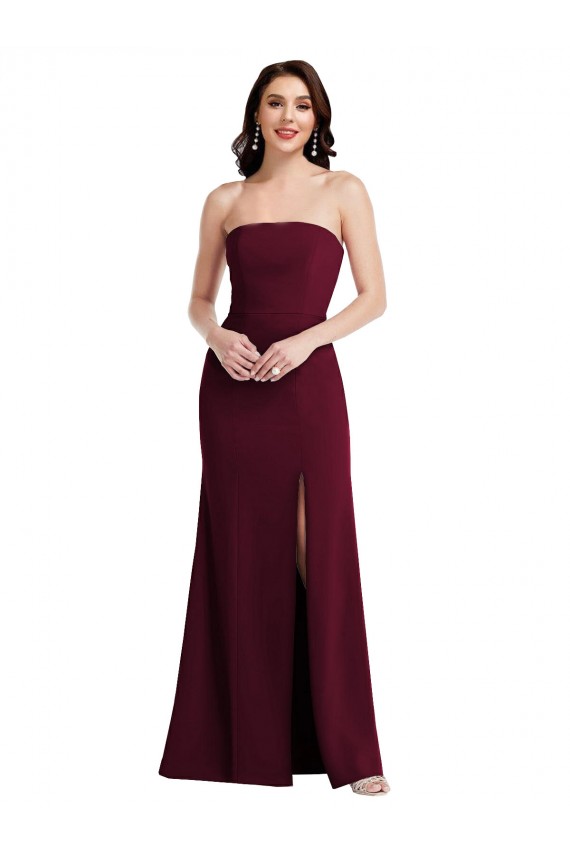 Cheapest Strapless Crepe Maxi Prom Dress with Front Slit