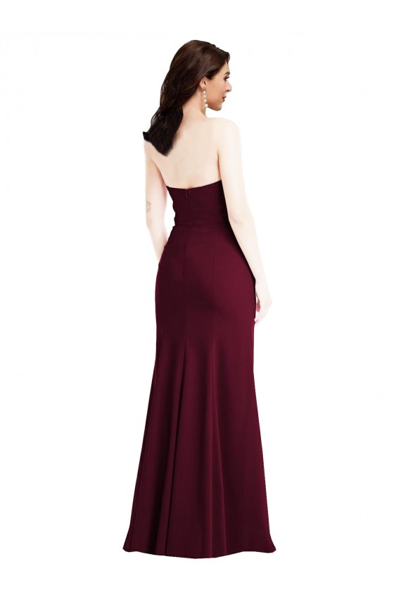 Cheapest Strapless Crepe Maxi Prom Dress with Front Slit