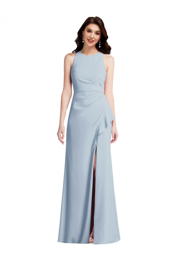 Cheapest Halter Maxi Prom Dress with Cascade Ruffle Slit