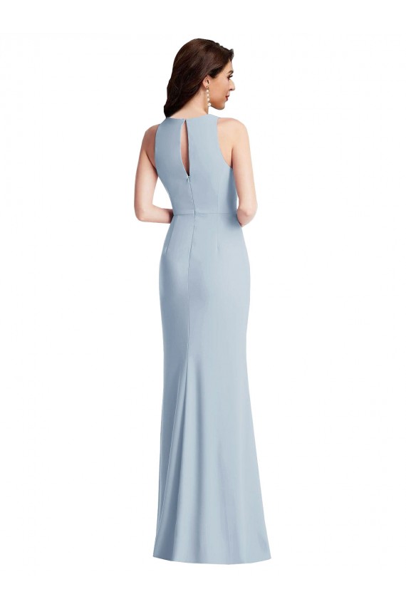 Cheapest Halter Maxi Prom Dress with Cascade Ruffle Slit