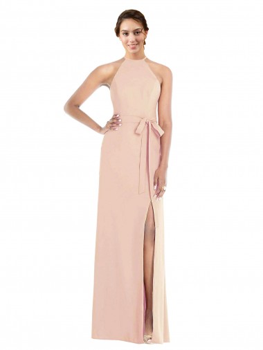 Cheapest Halter Criss Cross Cutout Back Maxi Crepe Prom Dress