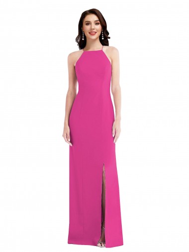 Cheapest Open Back High Neck Halter Trumpet Crepe Prom Dress