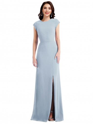 Cheapest Cap Sleeve Open Back Trumpet Crepe Prom Dress with Front Slit