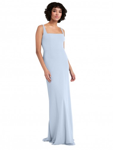 Cheapest Slim Square Neck Fit and Flare Full Length Stretch Crepe Prom Dress