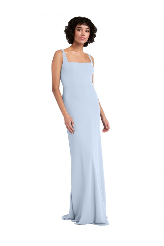 Cheapest Slim Square Neck Fit and Flare Full Length Stretch Crepe Prom Dress