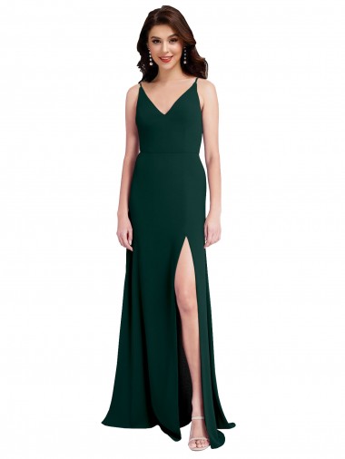 Cheapest Slim A-Line V-Neck Full Length Crepe Prom Dress with Side Slit