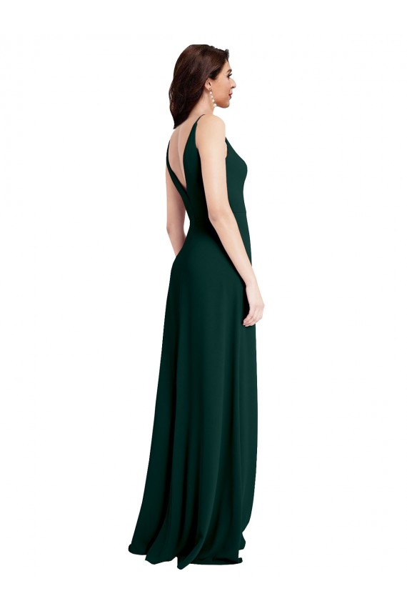 Cheapest Slim A-Line V-Neck Full Length Crepe Prom Dress with Side Slit