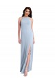 Cheapest Fit and Flare High Neck Crepe Prom Dress with Side Slit