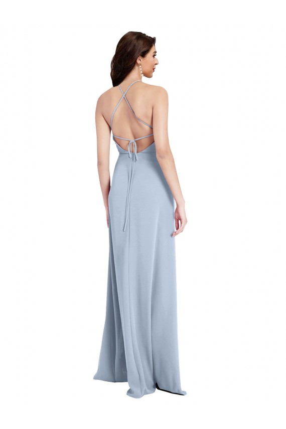Cheapest Fit and Flare High Neck Crepe Prom Dress with Side Slit