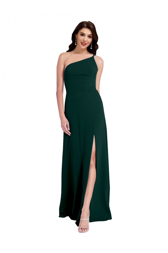 Cheapest A-Line Slim One Shoulder Crepe Prom Dress with Asymmetrical Straps and Side Slit