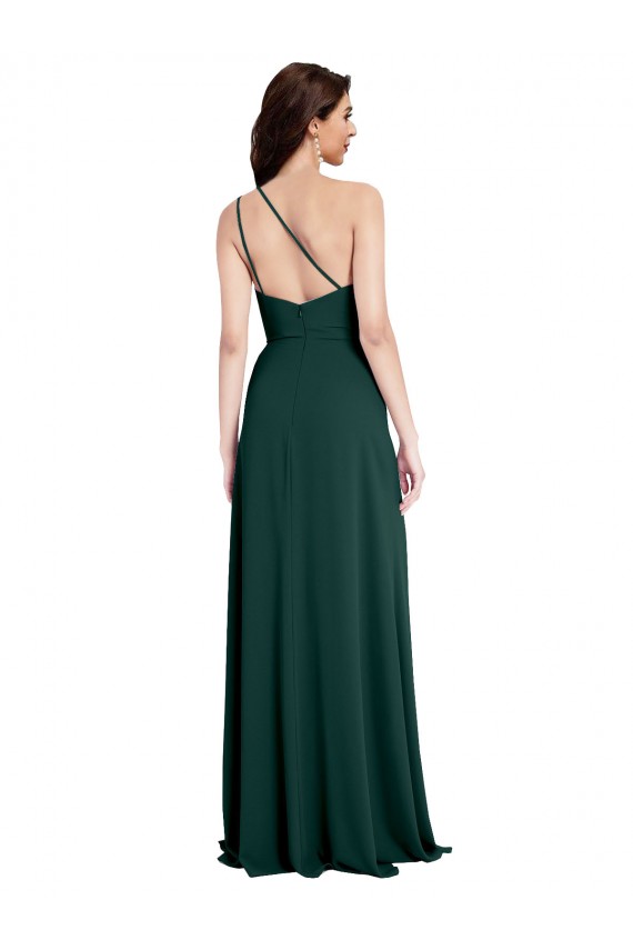 Cheapest A-Line Slim One Shoulder Crepe Prom Dress with Asymmetrical Straps and Side Slit