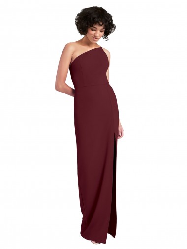 Cheapest Sleek One Shoulder Long Crepe Prom Dress with Daring Slit