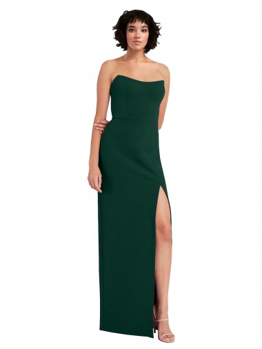 Cheapest Scooped Strapless Neckline Crepe Prom Dress with Side Slit