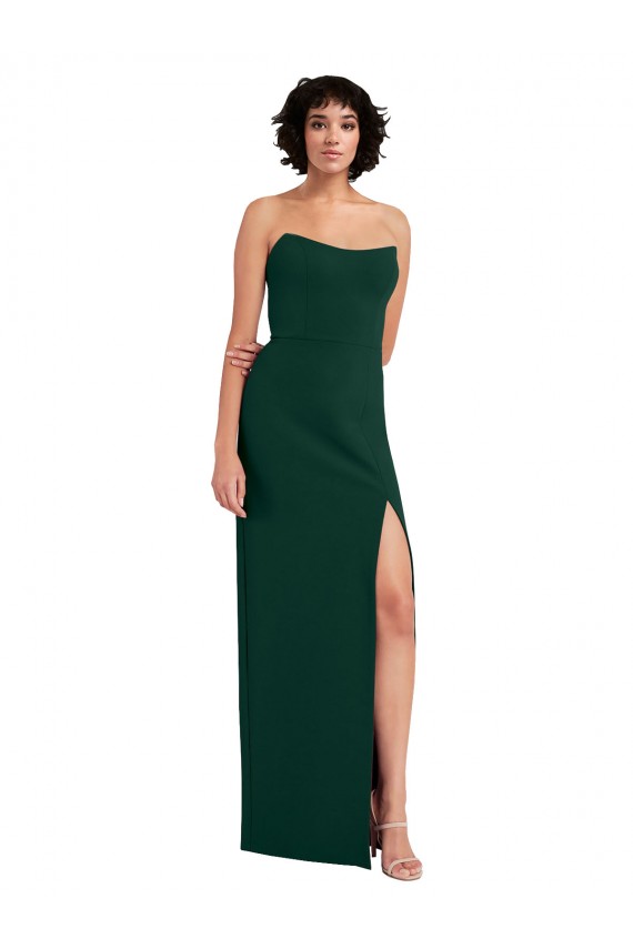 Cheapest Scooped Strapless Neckline Crepe Prom Dress with Side Slit