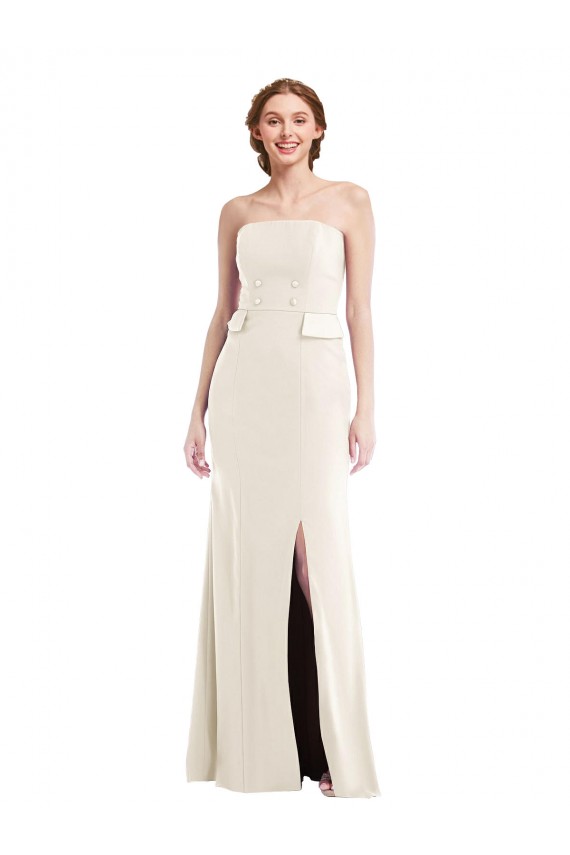 Cheapest Long Strapless Tuxedo Maxi Prom Dress with Front Slit & Pockets