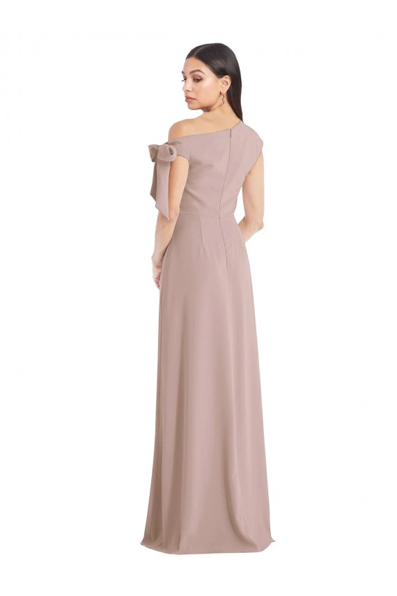Cheapest Off the Shoulder Tie Detail Maxi Crepe Prom Dress with Front Slit