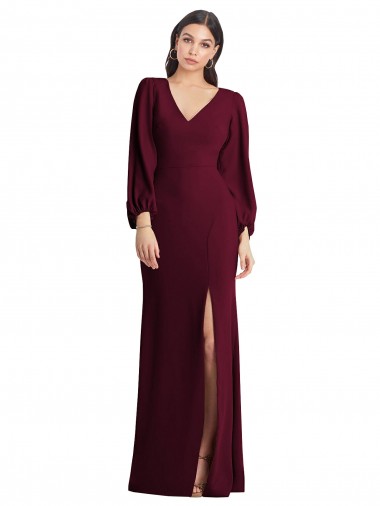 Cheapest Long Puff Sleeve V-Neck Trumpet Maxi Prom Dress