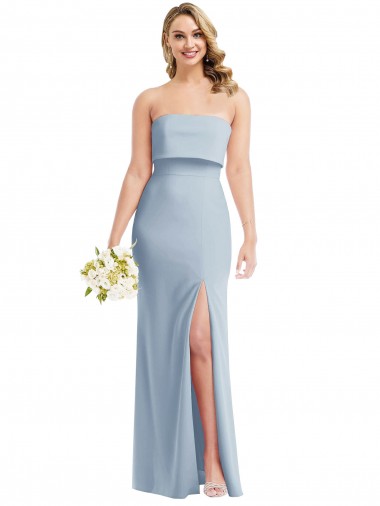 Cheapest Strapless Overlay Bodice Crepe Maxi Prom Dress with Front Slit