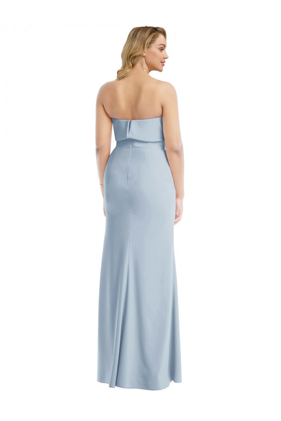 Cheapest Strapless Overlay Bodice Crepe Maxi Prom Dress with Front Slit