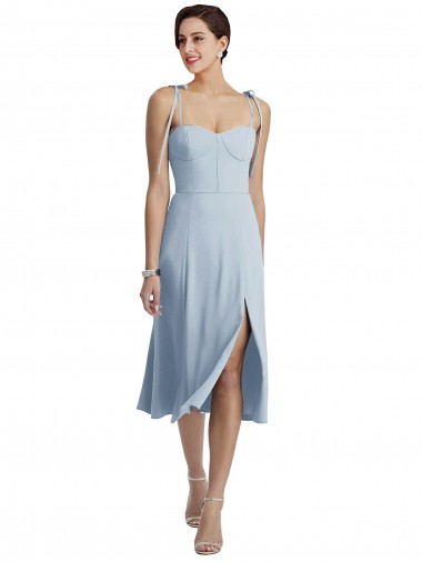 Cheapest Midi Cocktail Length Bustier Crepe Prom Dress with Back Bow Straps