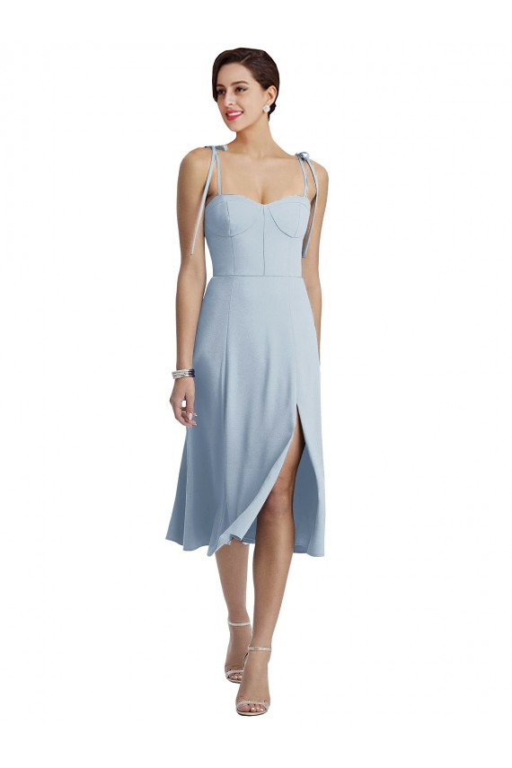 Cheapest Midi Cocktail Length Bustier Crepe Prom Dress with Back Bow Straps