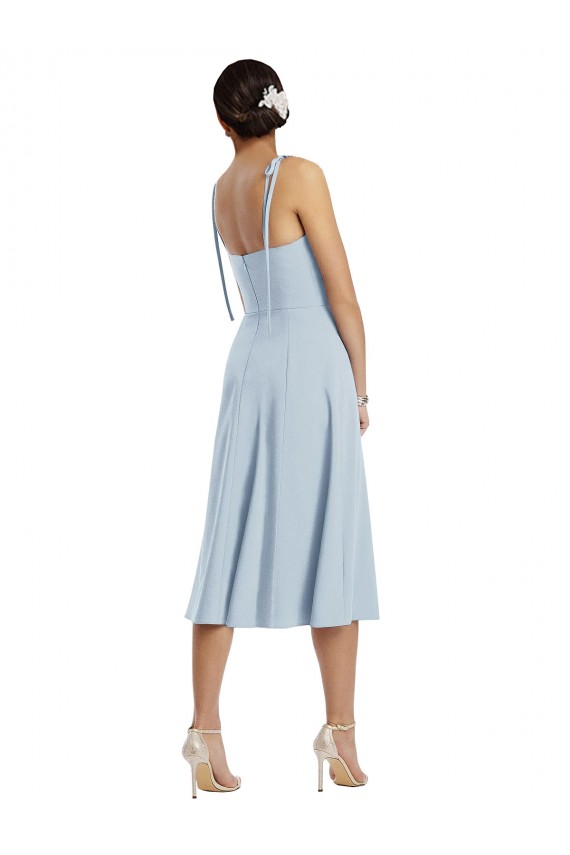 Cheapest Midi Cocktail Length Bustier Crepe Prom Dress with Back Bow Straps