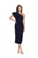 Cheapest Ruched Midi Length Short Crepe Cocktail Prom Dress / Homecoming Dress with Shoulder Ruffles