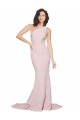 Cheapest Long Sweep Train One Shoulder Crepe Prom Dress with Side Leg Split