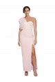 Cheapest One Shoulder Tulle Overlay Sweetheart Neckline Long Crepe Prom Dress with Thigh Split