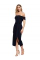 Cheapest Fitted Short Midi Length Off the Shoulder Crepe Cocktail Prom Dress / Homecoming Dress with Side Split and Waist Tie