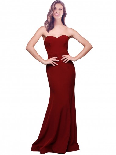 Cheapest Long Full Length Sweetheart Slim Crepe Prom Dress with Strapless Bodice