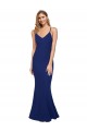 Cheapest Full Length V-Neckline Crepe Prom Dress with Thin Straps and Fulted Skirt
