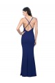 Cheapest Full Length V-Neckline Crepe Prom Dress with Thin Straps and Fulted Skirt