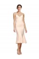 Cheapest Midi Length V-Neckline Crepe Cocktail Prom Dress / Homecoming Dress with Thin Straps and Fulted Skirt