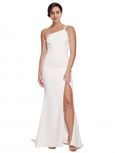Cheapest Long Sweep Train Crepe Prom Dress with Side Split and One Strap
