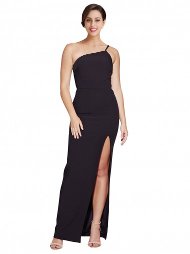 Cheapest Long Floor Length Crepe Prom Dress with Side Split and One Strap