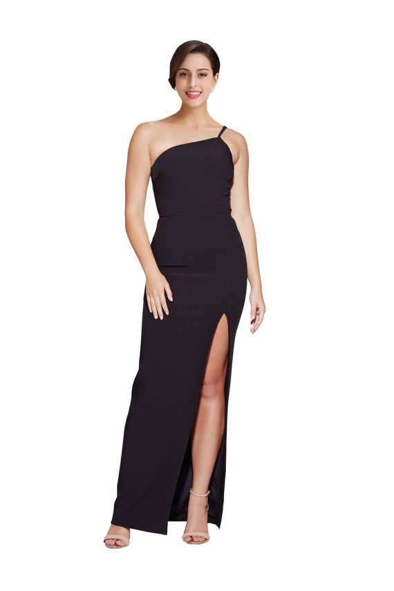 Cheapest Long Floor Length Crepe Prom Dress with Side Split and One Strap
