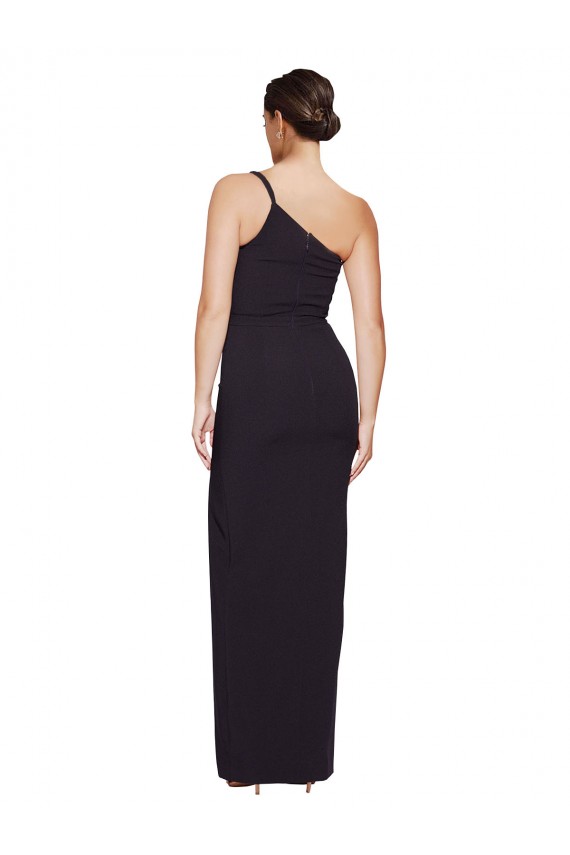 Cheapest Long Floor Length Crepe Prom Dress with Side Split and One Strap