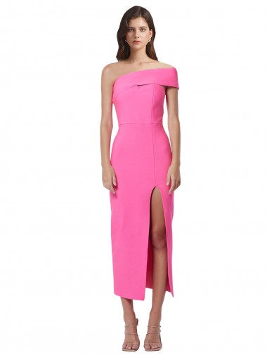 Cheapest One Shoulder Neckline Short Midi Length Crepe Cocktail Prom Dress / Homecoming Dress